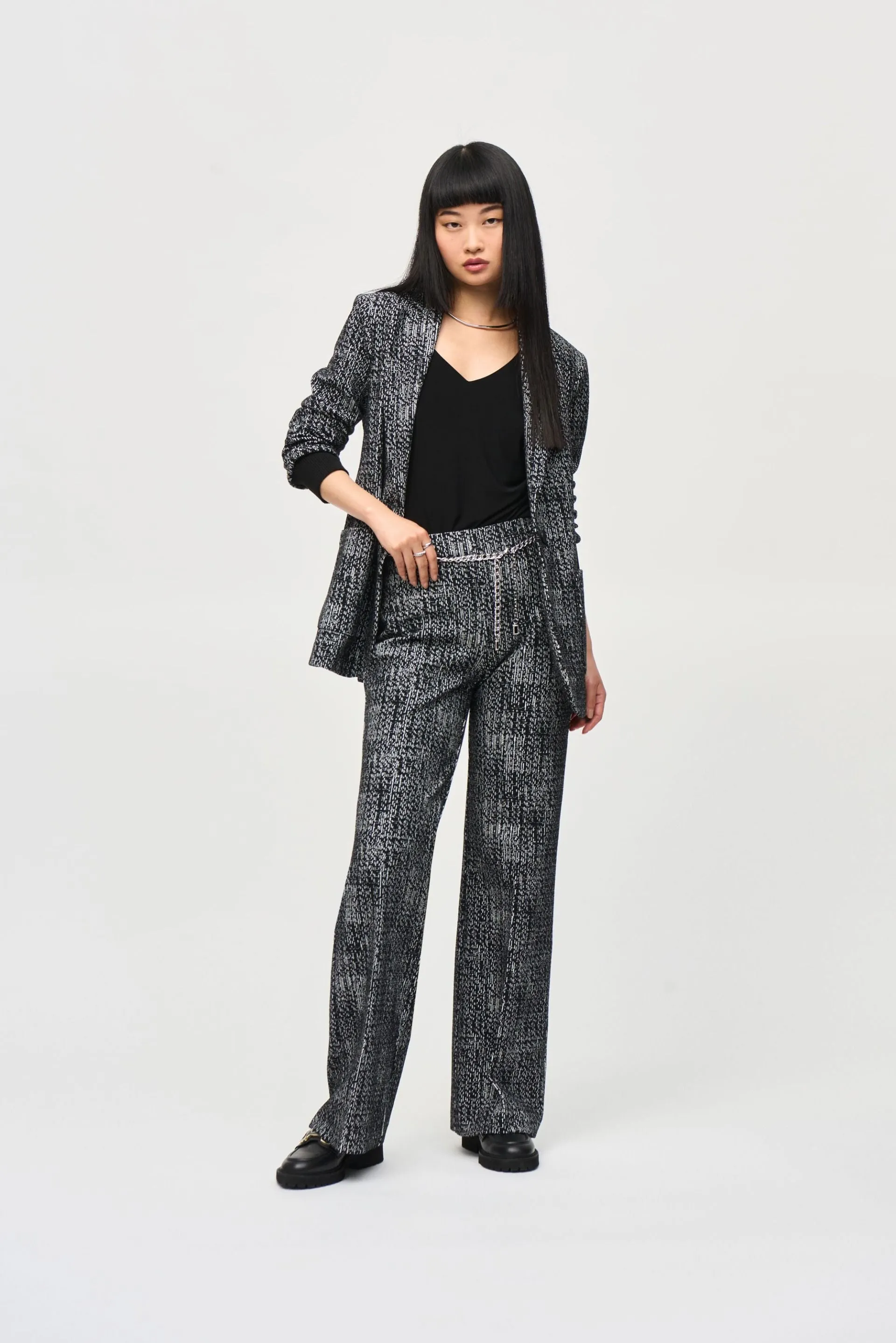 Joseph Ribkoff Black/Off-White 3/4 Sleeve Tweed Blazer Jacket 243053