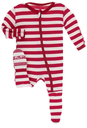 KicKee Pants Candy Cane Stripe 2019 Footie with Zipper