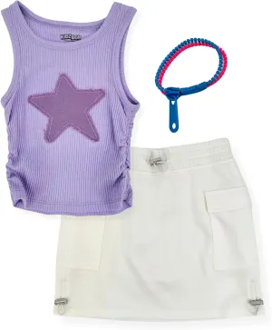 KIDZ BOP Girls 2-Piece Ruched Tank Top and Cargo Skort Outfit Set