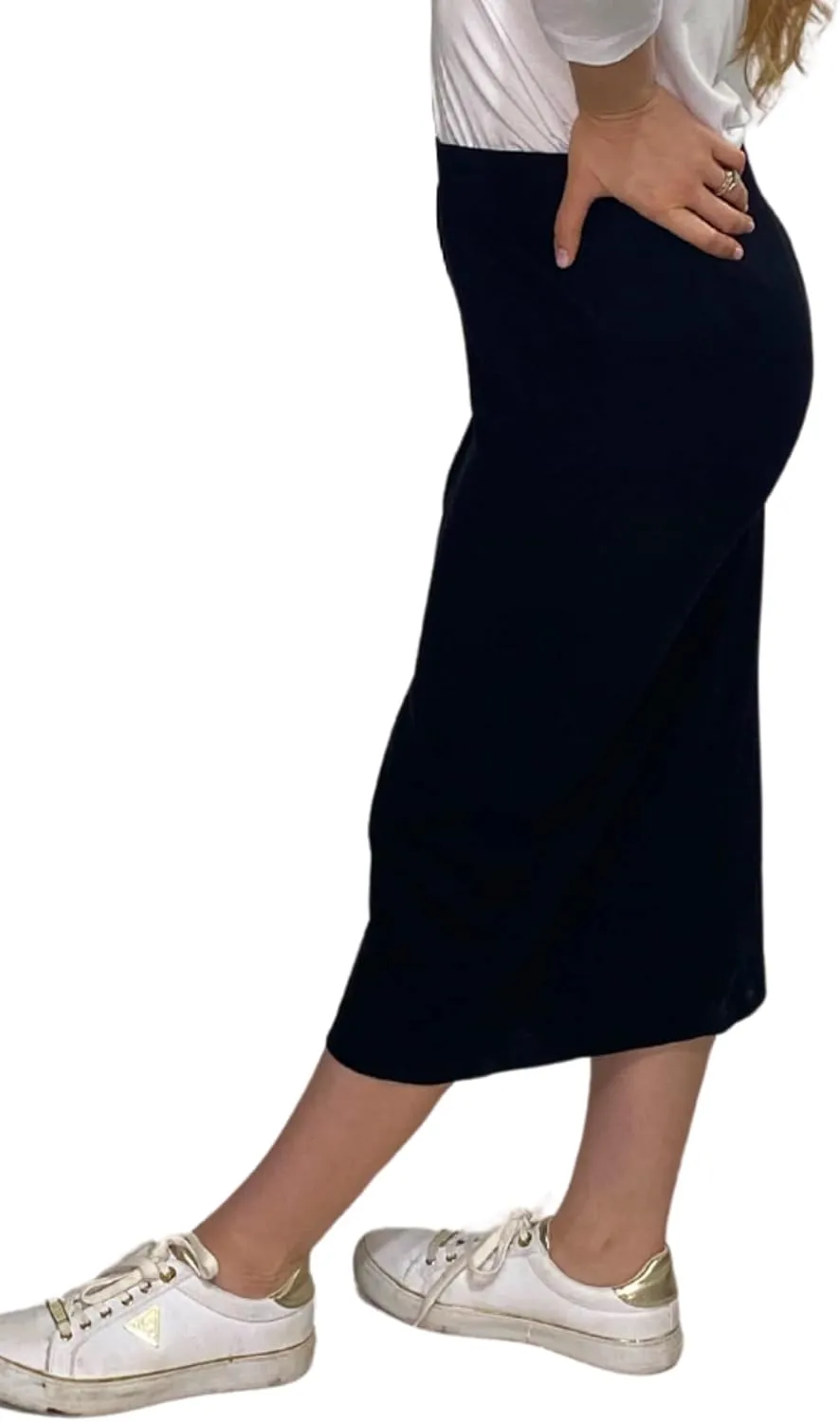 Kosher Casual Fitted Pencil Skirt Mid-Calf Stretch Cotton Rib - Closed Hem Women