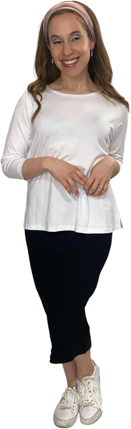 Kosher Casual Fitted Pencil Skirt Mid-Calf Stretch Cotton Rib - Closed Hem Women