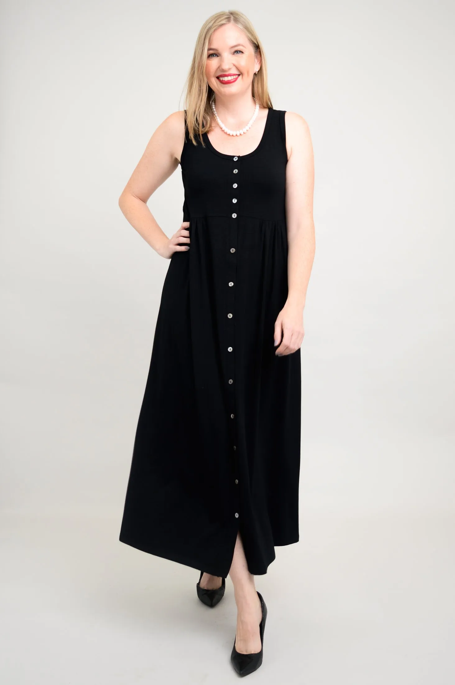 Liane Sleeveless Dress, Black, Bamboo