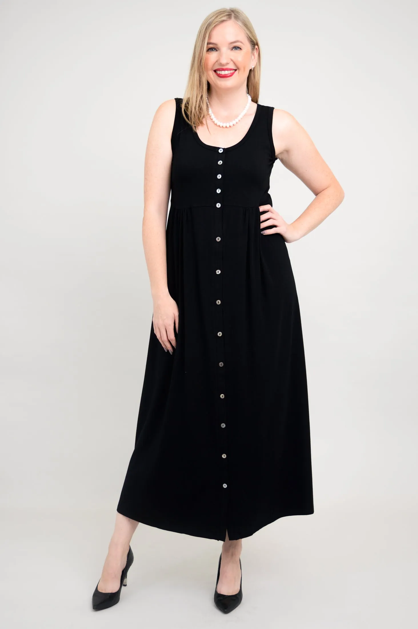 Liane Sleeveless Dress, Black, Bamboo