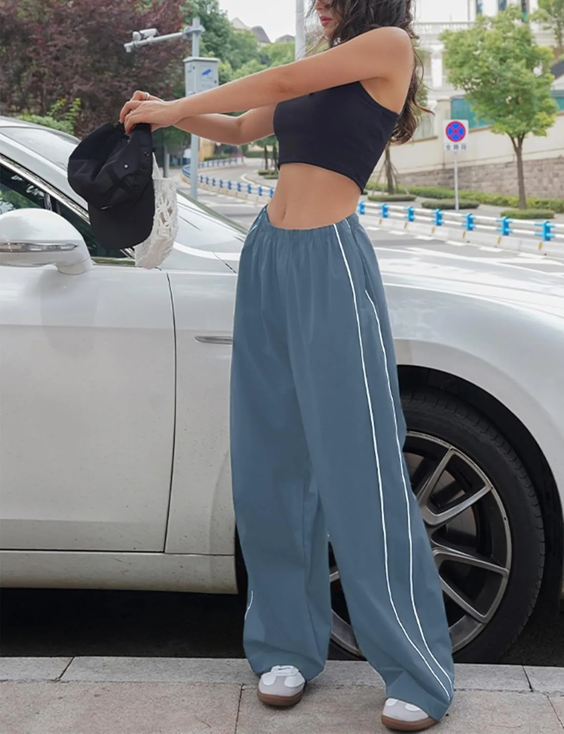 Lianlive Womens Parachute Pants Wide Leg Baggy Y2K Track Pants for Women