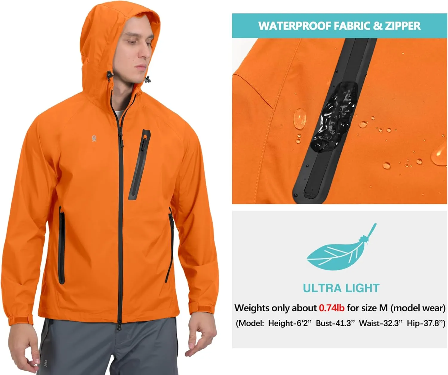 Little Donkey Andy Men's High-performance Waterproof Rain Jacket Ultra Lightweight Rain Shell for Hiking,Golf,Travel