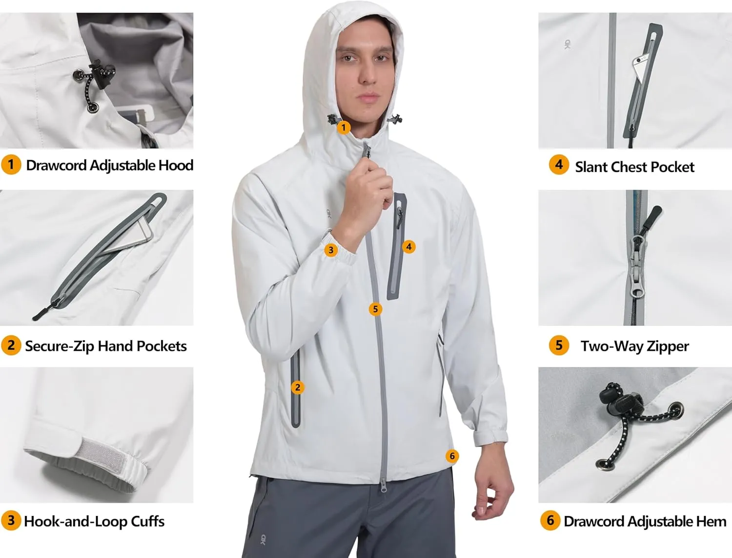 Little Donkey Andy Men's High-performance Waterproof Rain Jacket Ultra Lightweight Rain Shell for Hiking,Golf,Travel