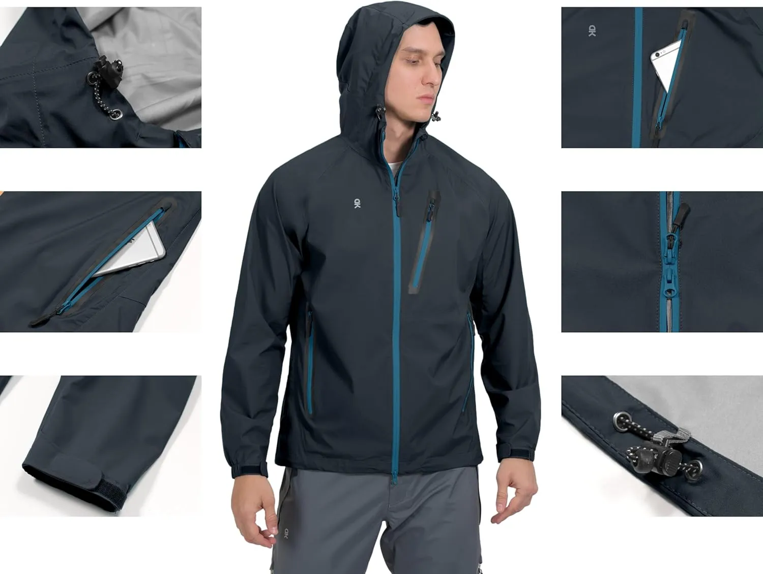 Little Donkey Andy Men's High-performance Waterproof Rain Jacket Ultra Lightweight Rain Shell for Hiking,Golf,Travel