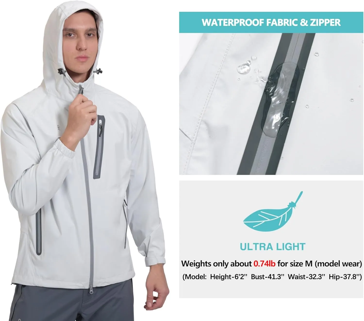 Little Donkey Andy Men's High-performance Waterproof Rain Jacket Ultra Lightweight Rain Shell for Hiking,Golf,Travel