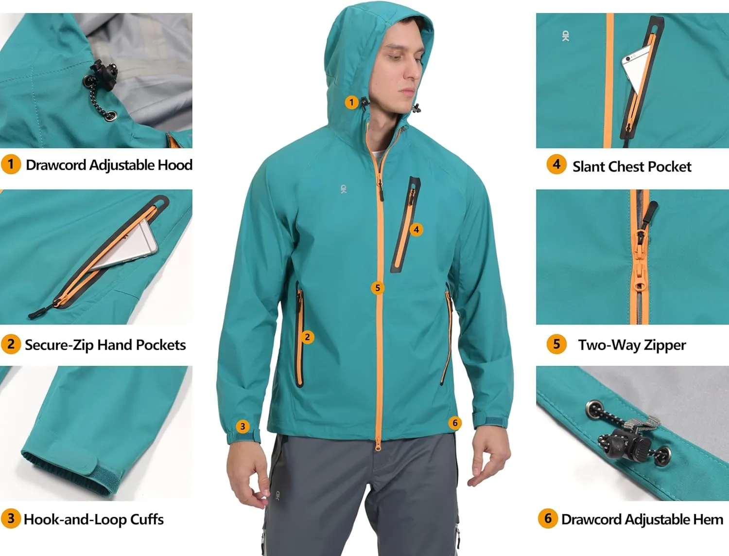 Little Donkey Andy Men's High-performance Waterproof Rain Jacket Ultra Lightweight Rain Shell for Hiking,Golf,Travel
