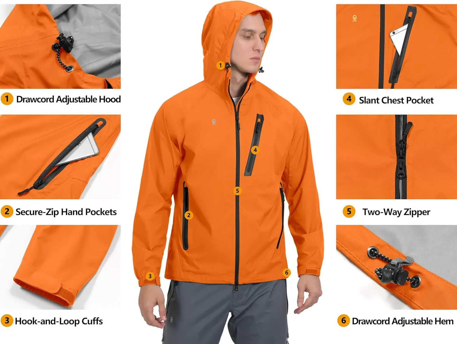 Little Donkey Andy Men's High-performance Waterproof Rain Jacket Ultra Lightweight Rain Shell for Hiking,Golf,Travel