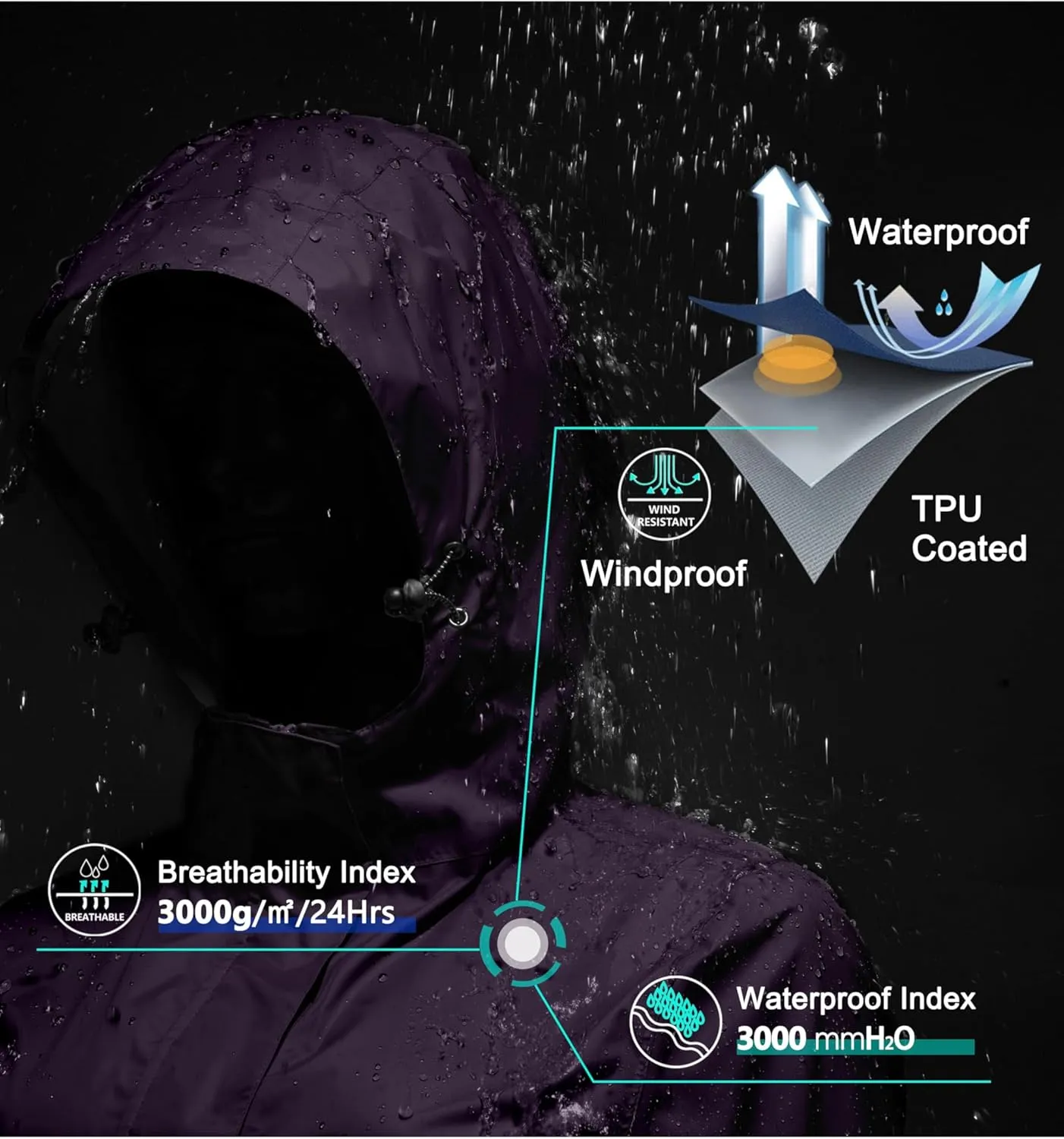 Little Donkey Andy Women's Packable Rain Jacket Waterproof Lightweight Rain Coat with Hood for Golf Cycling Hiking