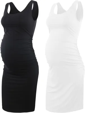 Liu & Qu Women's Maternity Sleeveless Tank Dresses Side Ruching Bodycon Dress for Daily Wearing or Baby Shower