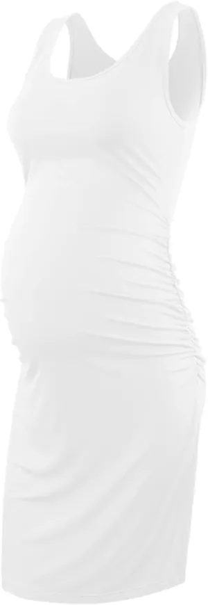 Liu & Qu Women's Maternity Sleeveless Tank Dresses Side Ruching Bodycon Dress for Daily Wearing or Baby Shower