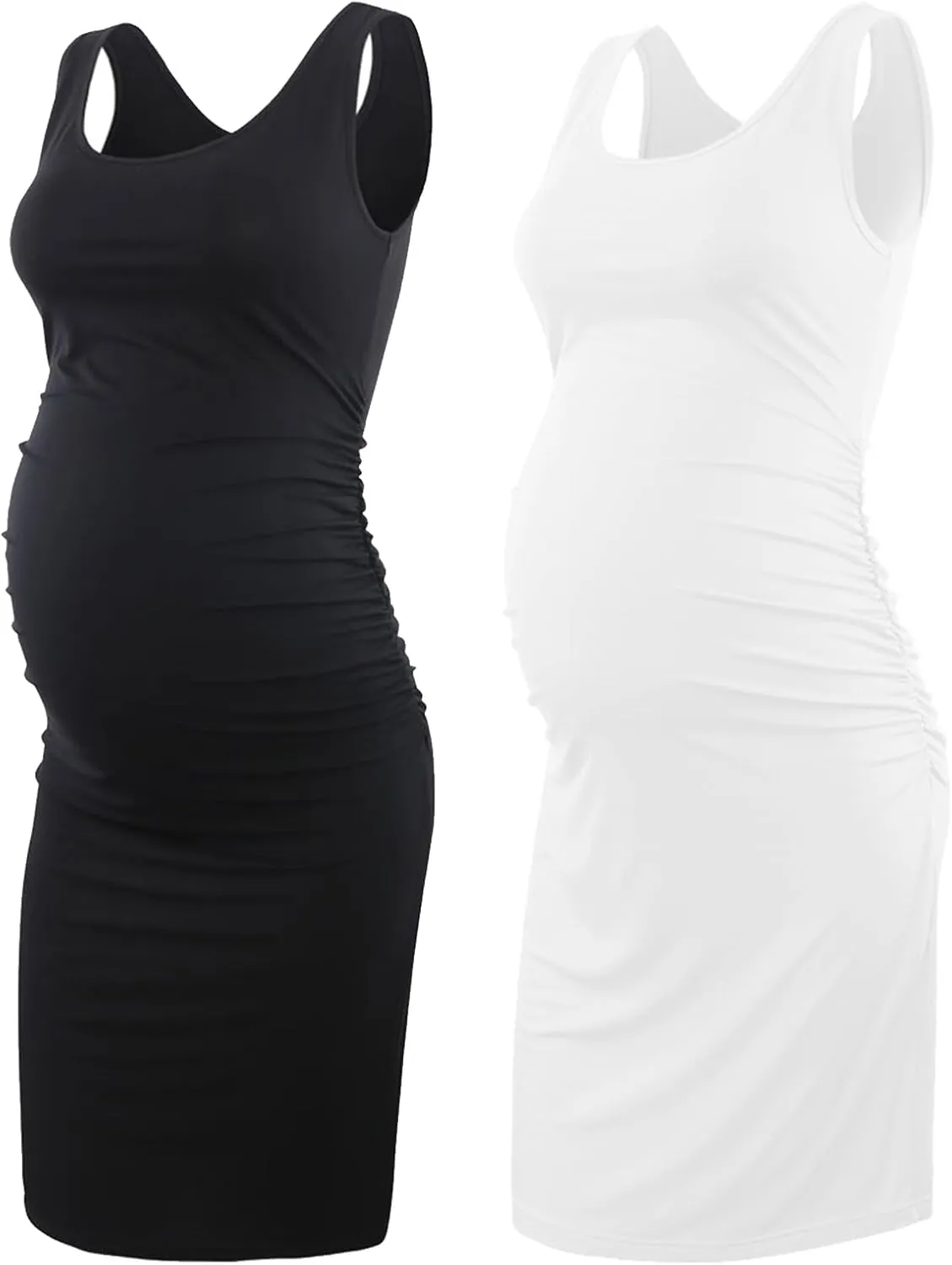Liu & Qu Women's Maternity Sleeveless Tank Dresses Side Ruching Bodycon Dress for Daily Wearing or Baby Shower