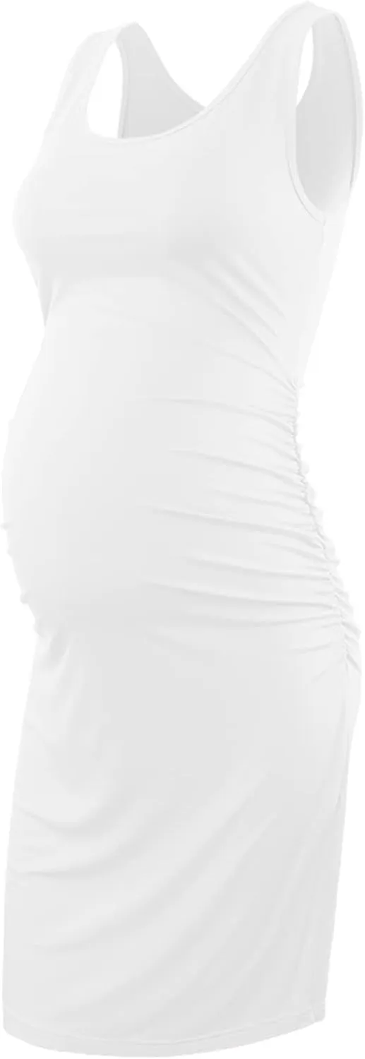 Liu & Qu Women's Maternity Sleeveless Tank Dresses Side Ruching Bodycon Dress for Daily Wearing or Baby Shower