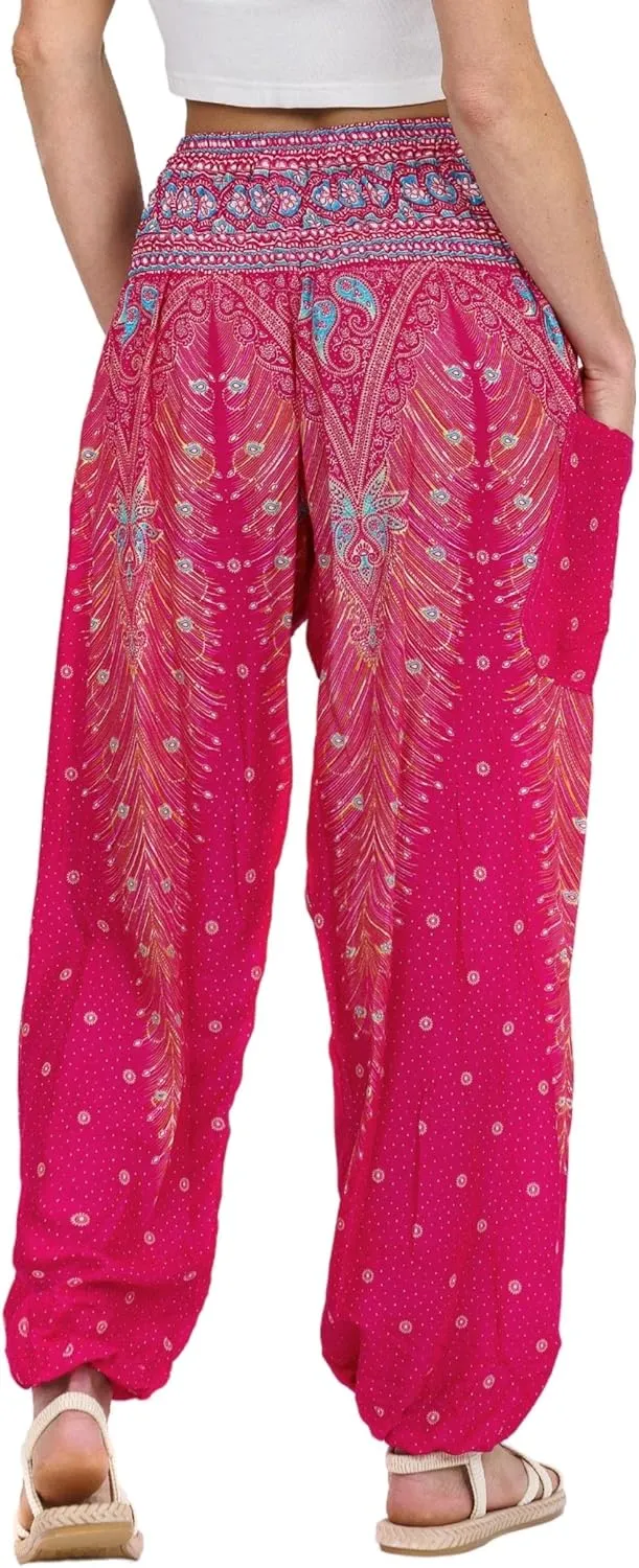 LOFBAZ Harem Yoga Pants for Women S-4XL Hippie Boho PJs Lounge Beach Print Plus