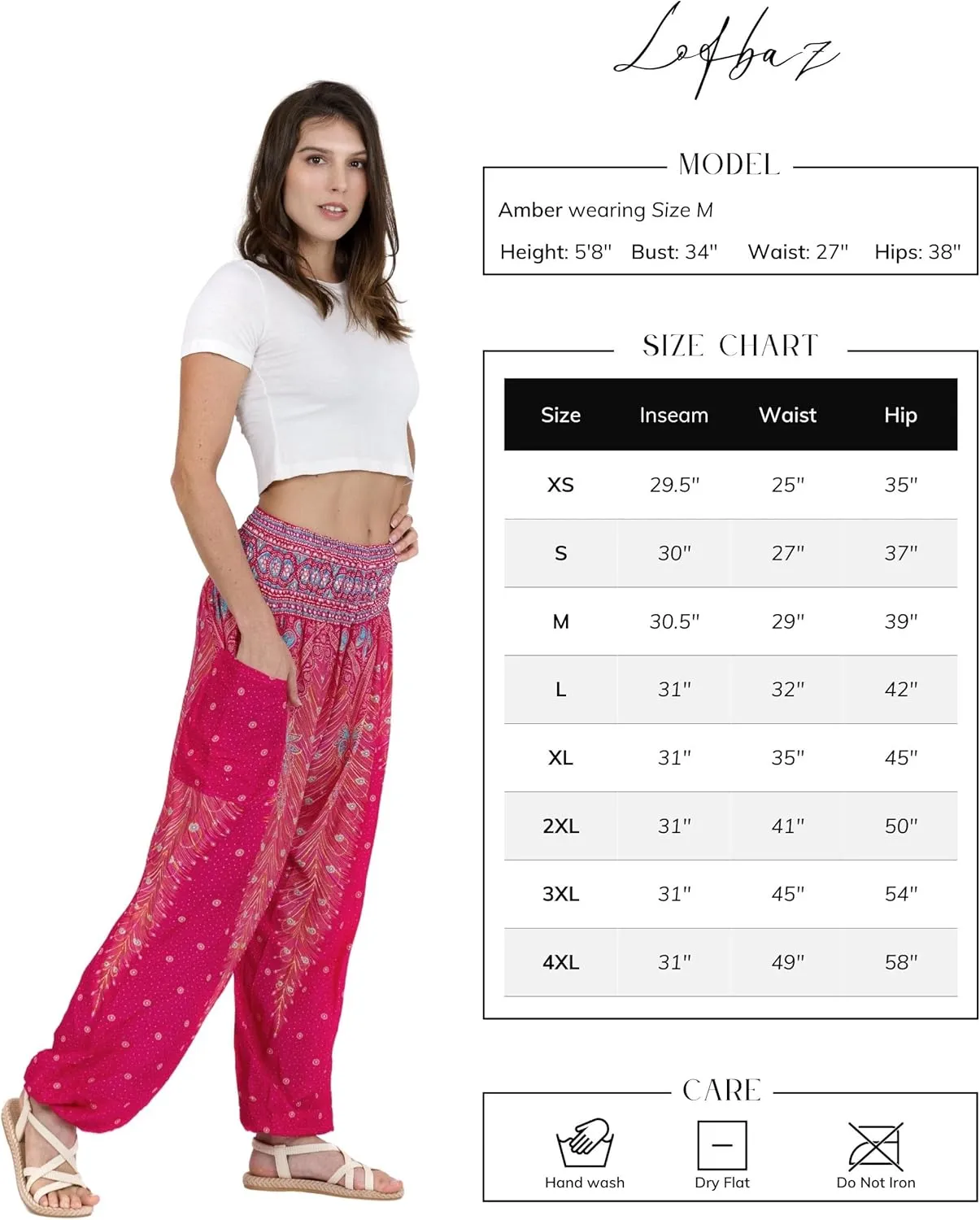 LOFBAZ Harem Yoga Pants for Women S-4XL Hippie Boho PJs Lounge Beach Print Plus