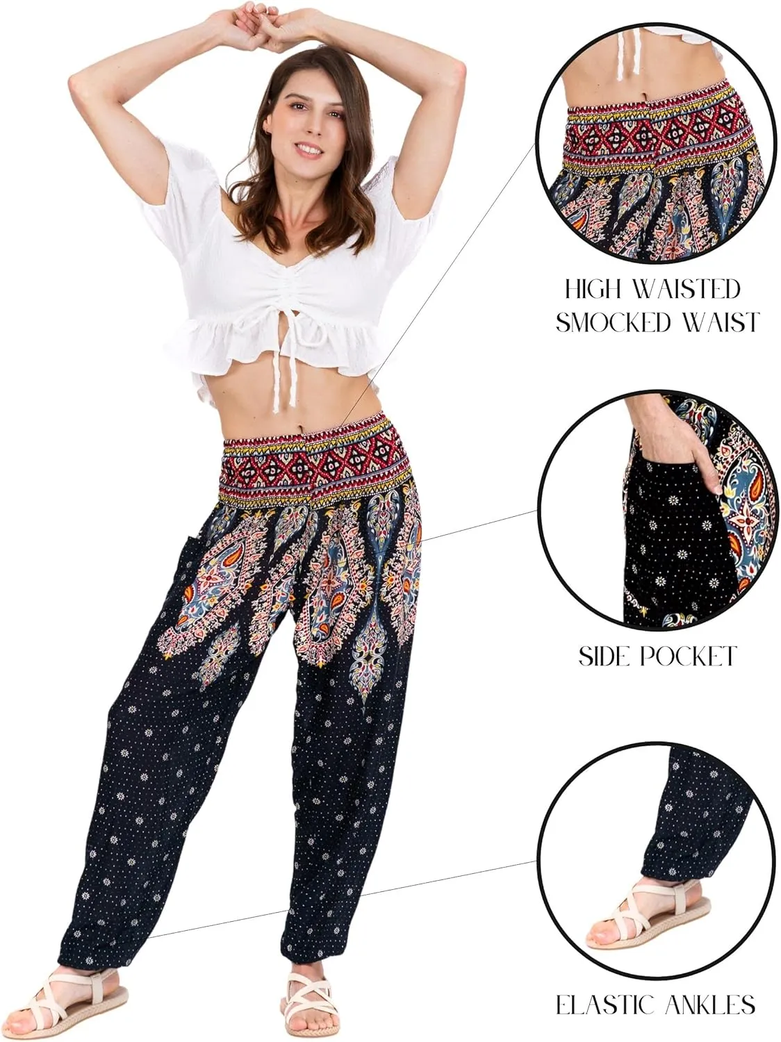 LOFBAZ Harem Yoga Pants for Women S-4XL Hippie Boho PJs Lounge Beach Print Plus