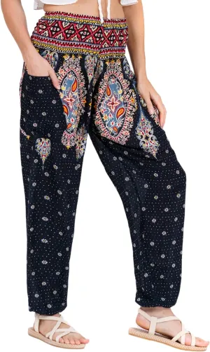 LOFBAZ Harem Yoga Pants for Women S-4XL Hippie Boho PJs Lounge Beach Print Plus