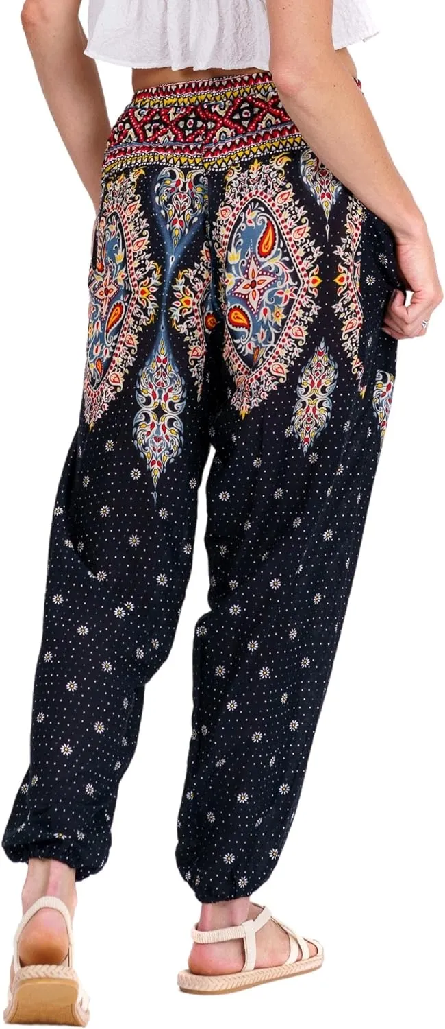 LOFBAZ Harem Yoga Pants for Women S-4XL Hippie Boho PJs Lounge Beach Print Plus