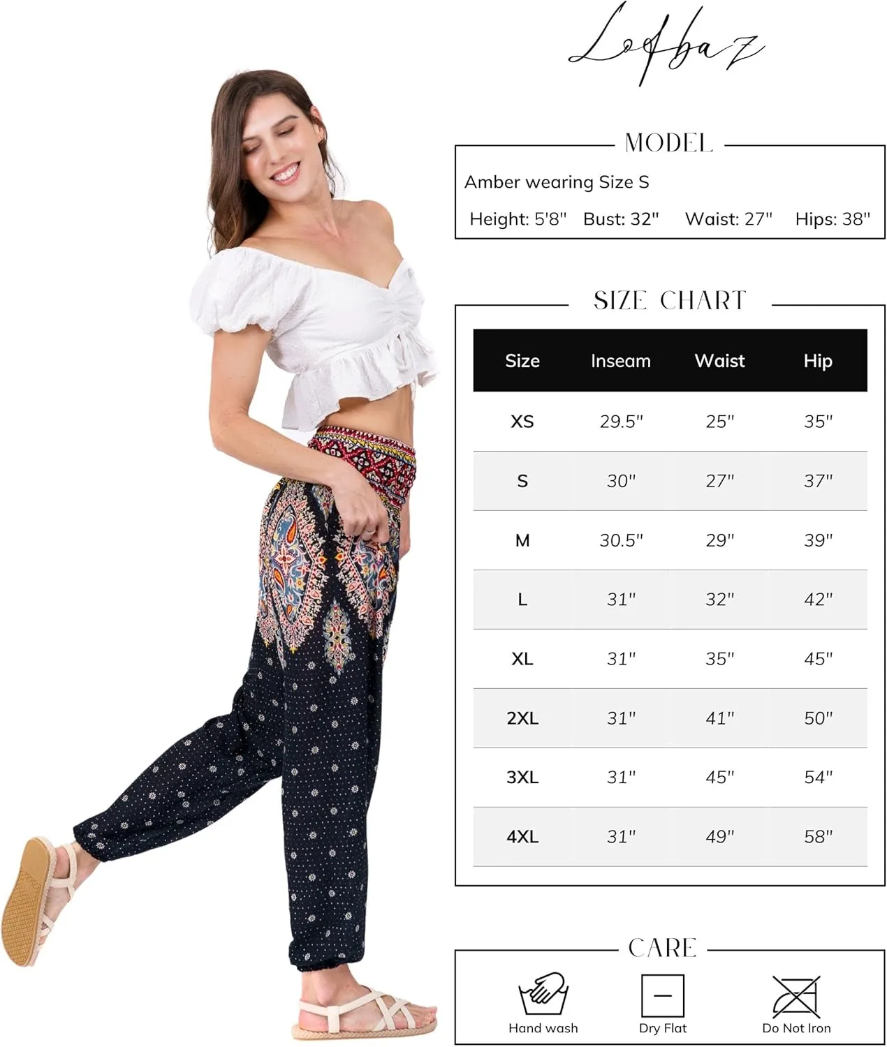 LOFBAZ Harem Yoga Pants for Women S-4XL Hippie Boho PJs Lounge Beach Print Plus