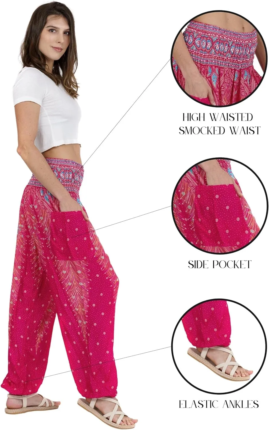 LOFBAZ Harem Yoga Pants for Women S-4XL Hippie Boho PJs Lounge Beach Print Plus