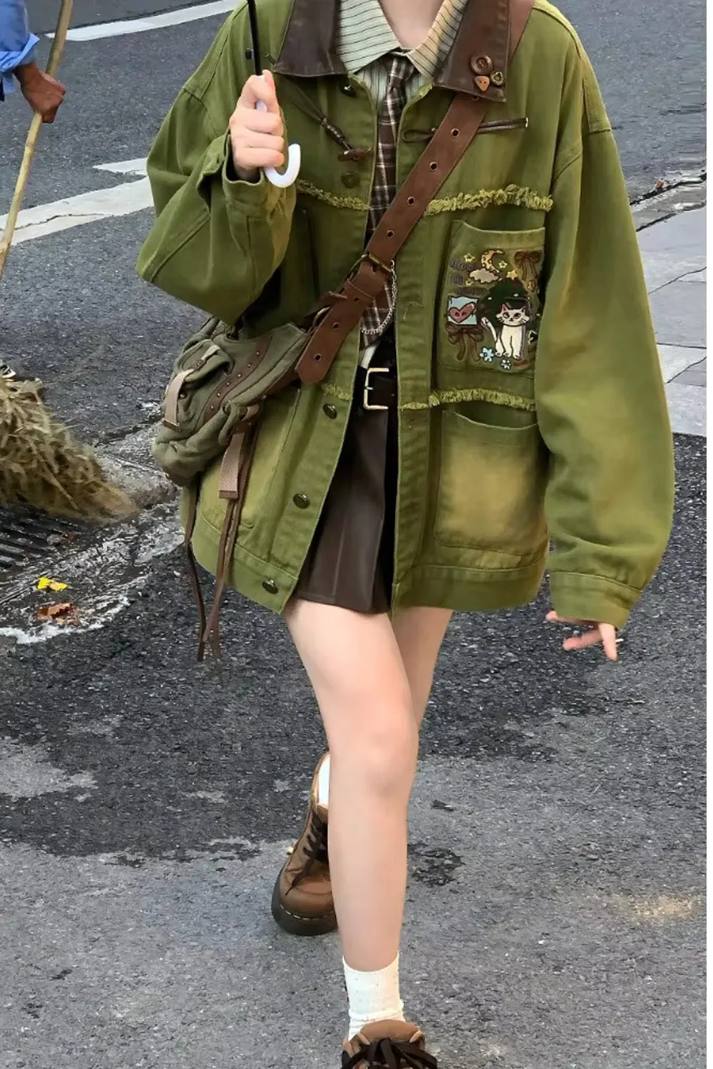 Long Sleeve Cartoon Embroidered Turn Down Collar Jacket