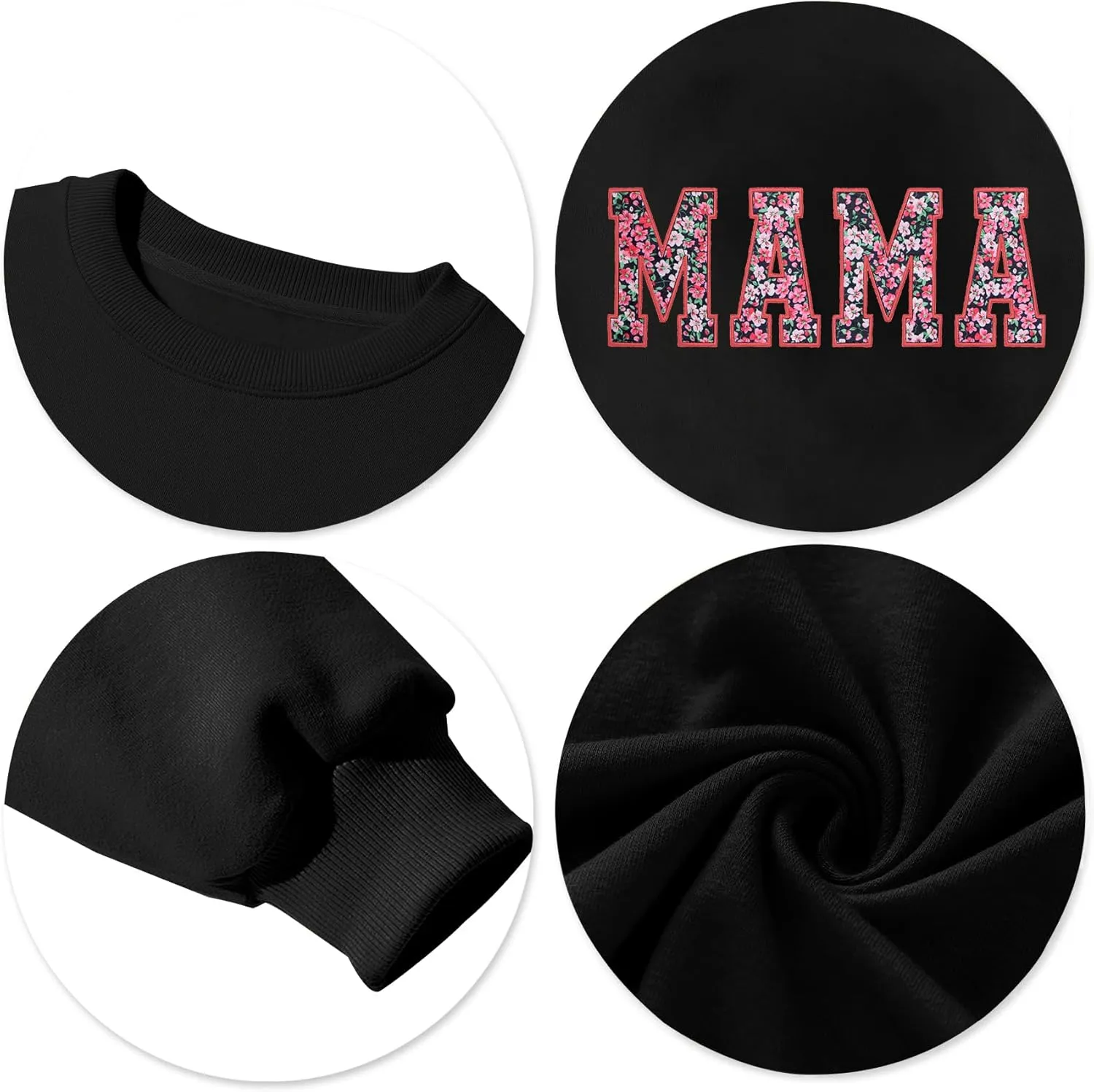 Mama Sweatshirt for Women: Embroidered Mama Essentials Crewneck Sweatshirt with Mom Graphic Long Sleeve