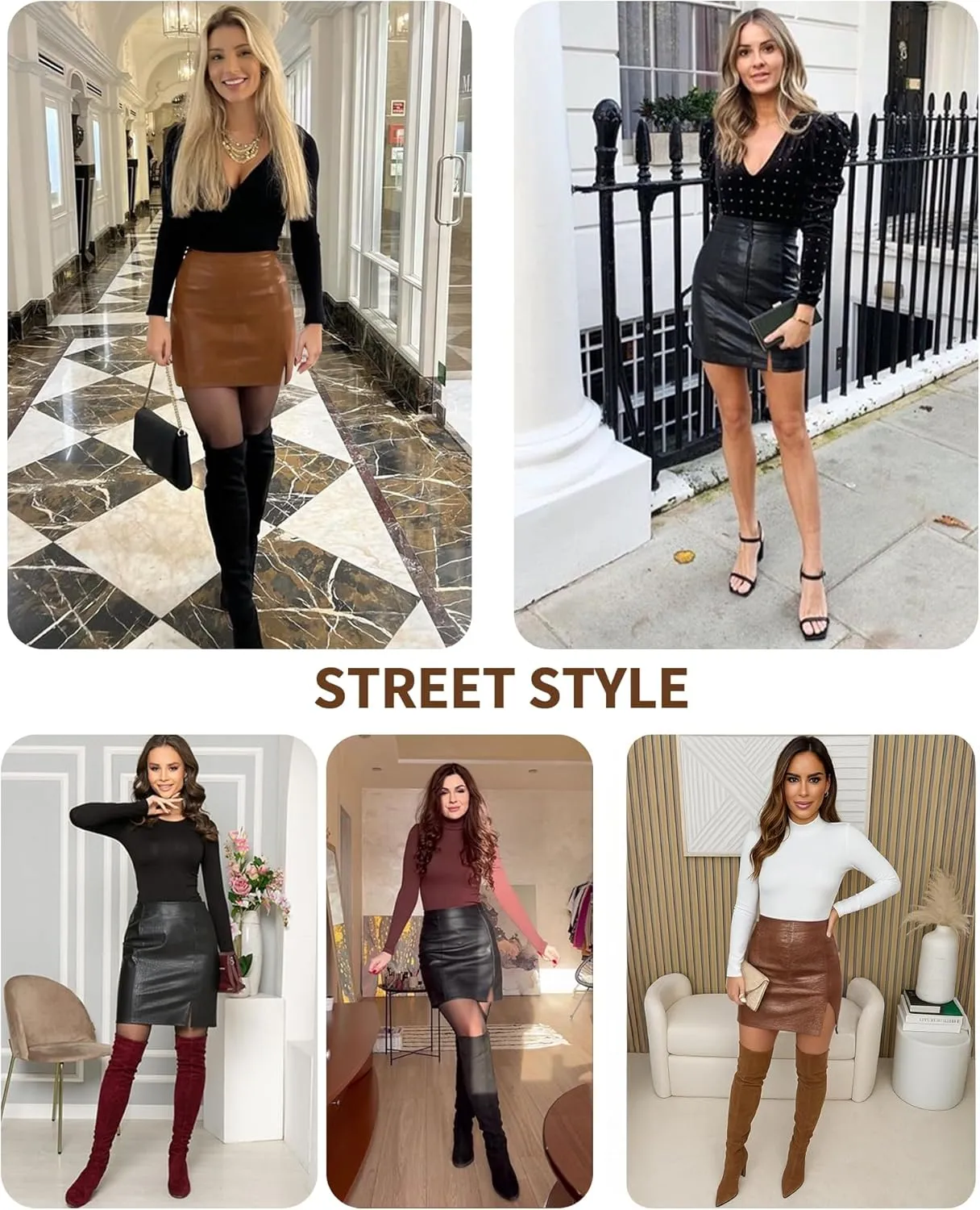 MANGOPOP Womens High Waist Bodycon Mini Short Faux Leather Skirt with Slit