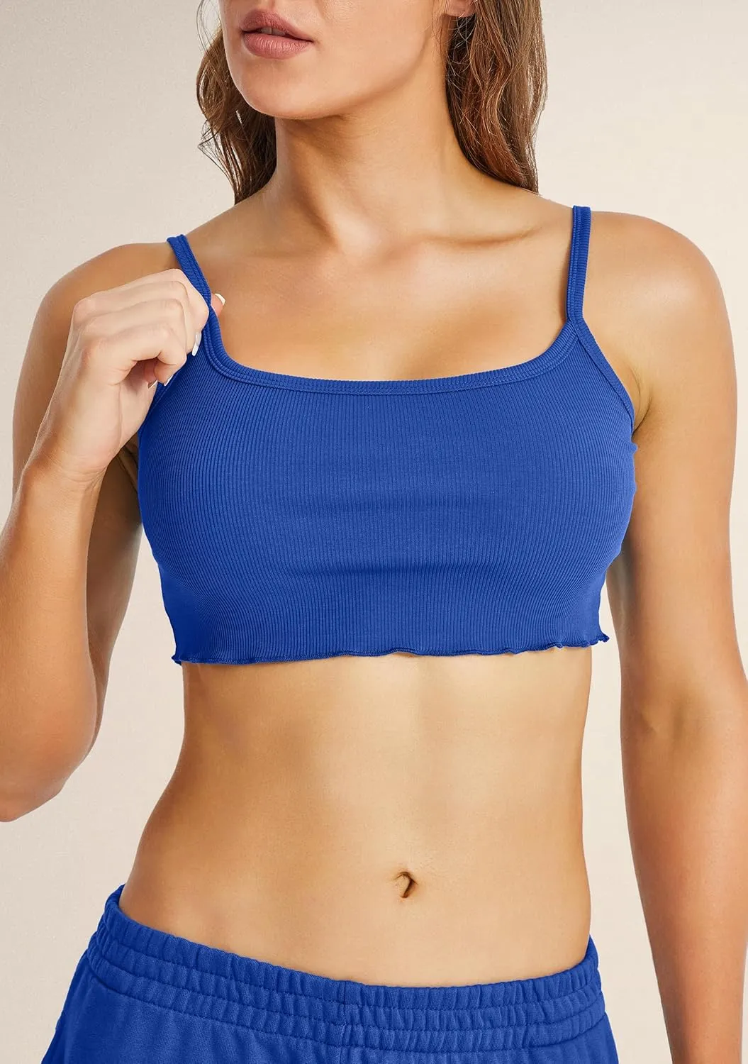 MEIVSO Womens Workout Crop Top Cami Without Built-in Bra Yoga Tank Tops Casual Spaghetti Strap Camisole