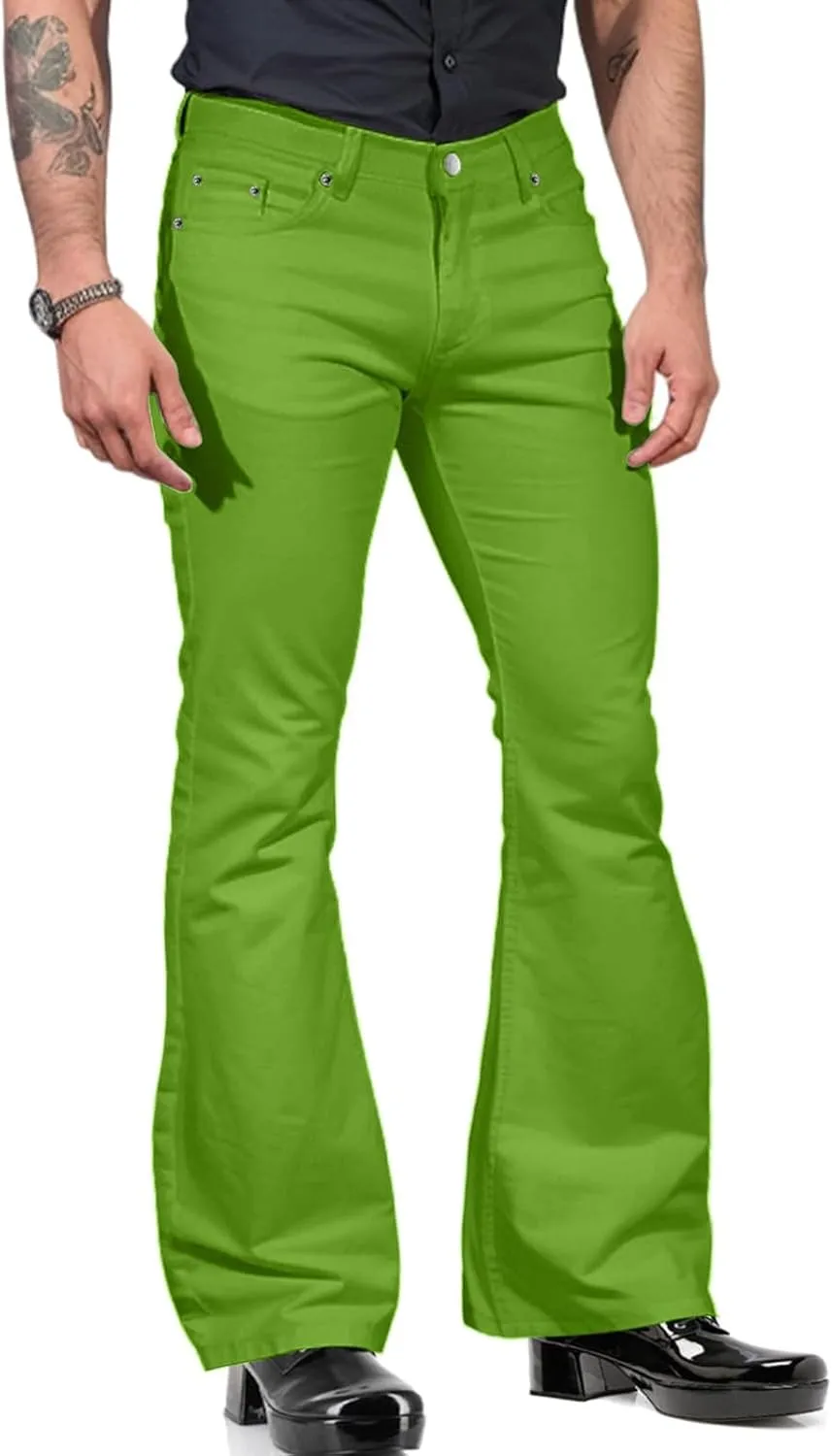 Men Flared Dress Pants Stylish Slim Fit Office Business Wide Leg Trousers 60s 70s Vintage Bootcut Bell Bottom Pants