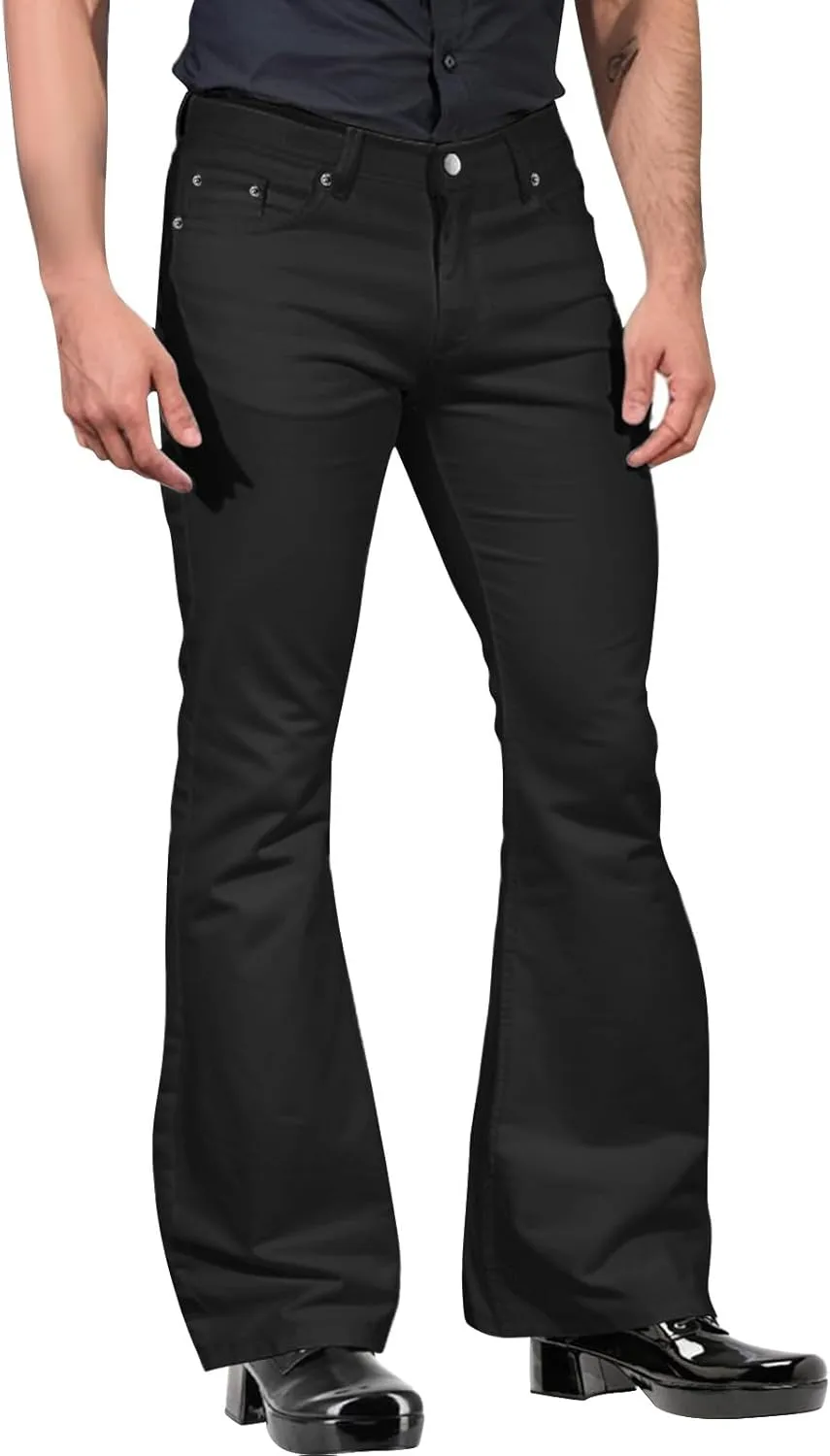 Men Flared Dress Pants Stylish Slim Fit Office Business Wide Leg Trousers 60s 70s Vintage Bootcut Bell Bottom Pants
