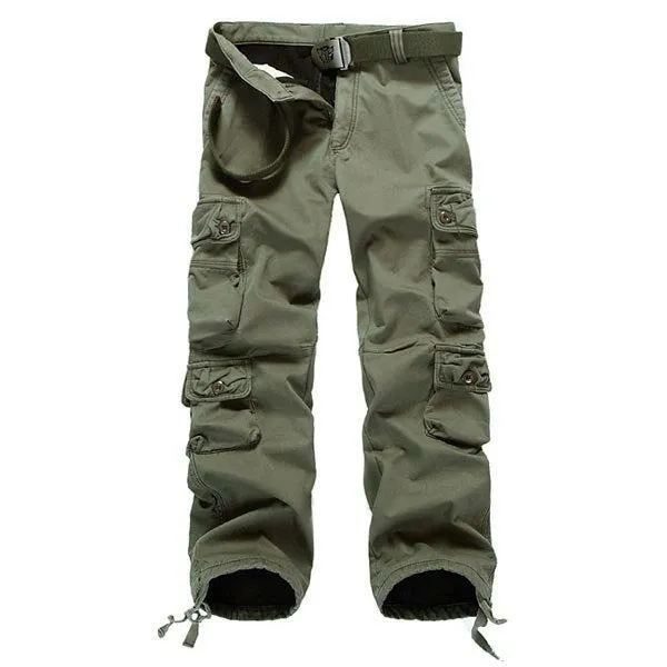 Men Thick Outdoor Multi Pockets Polar Fleece Lined Cotton Cargo Pants