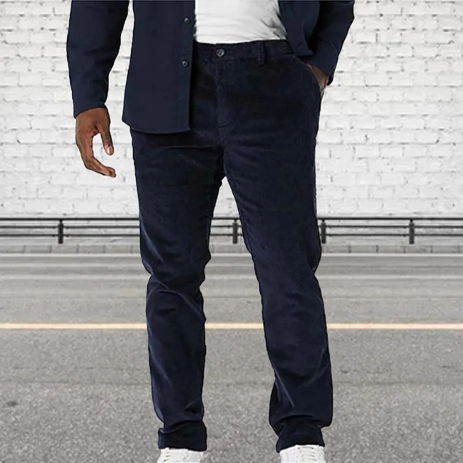Mens Corduroy Pants Casual Flat Front Straight Leg Trousers Fall Winter Oversized Loose Fit Dress Pants with Pockets
