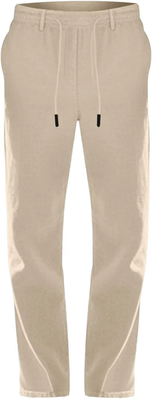 Men's Cotton Linen Pants Loose Fit Straight Legs Elastic Waist Drawstring Lounge Trousers Plus Size Baggy Beach Pants