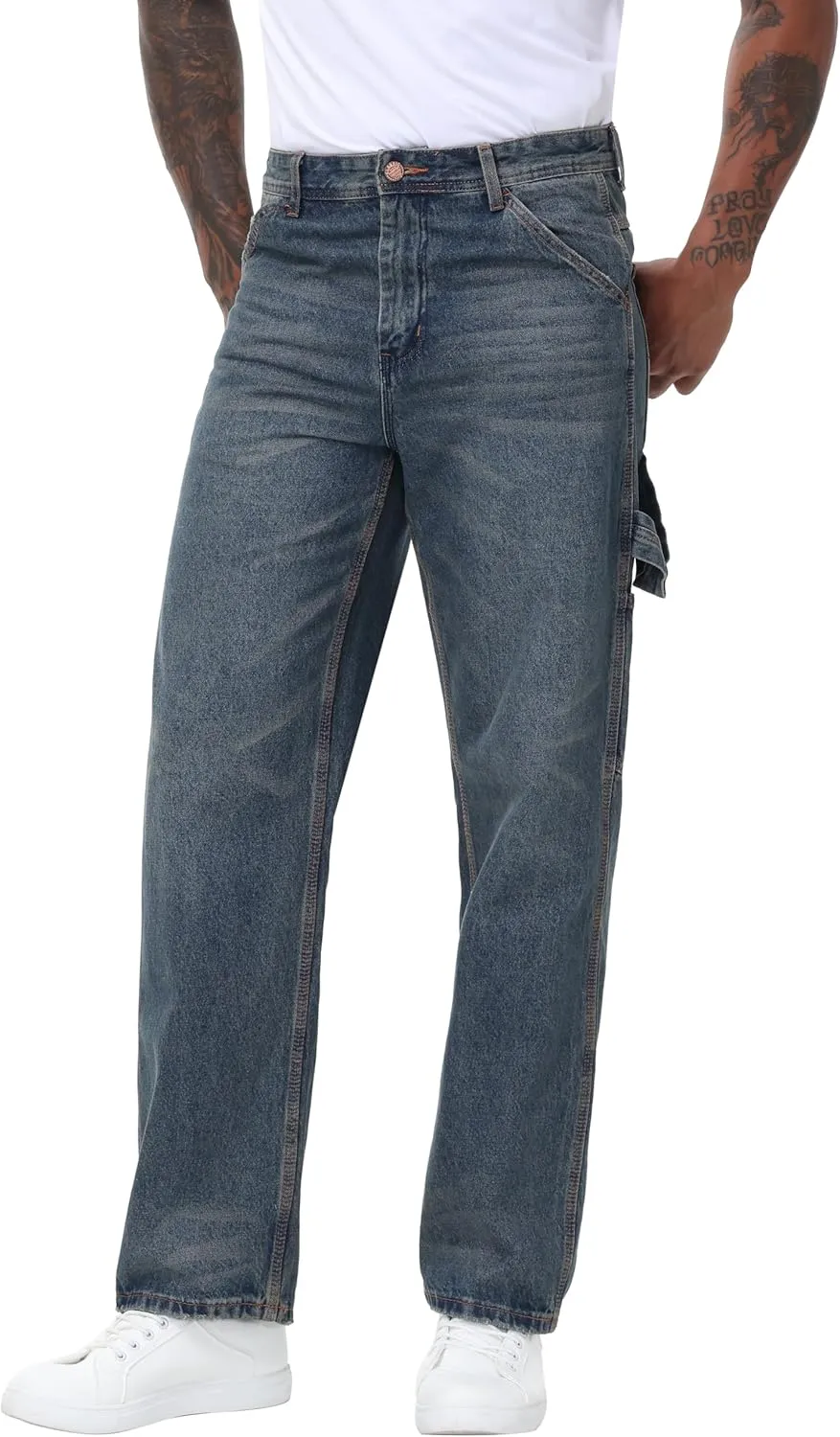 Men's Non-Stretch Loose Fit Wide-Leg Baggy Jeans Pants