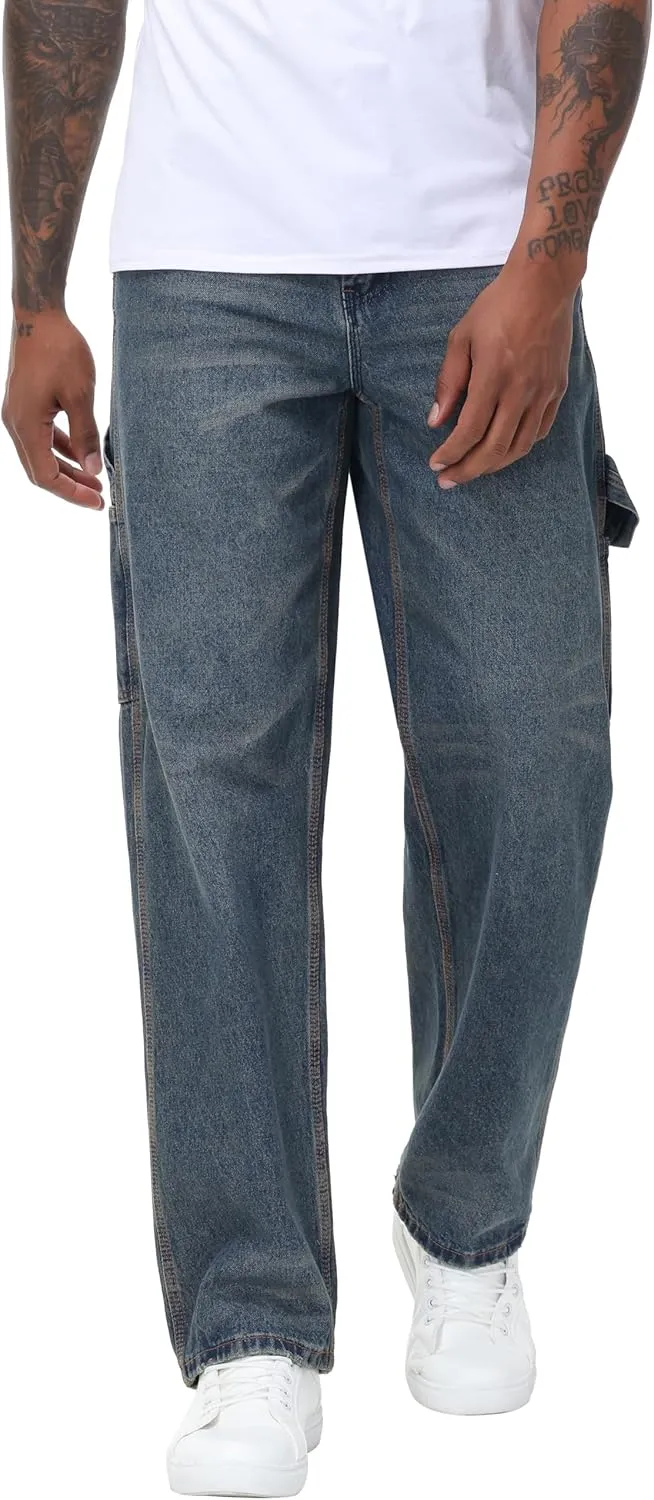 Men's Non-Stretch Loose Fit Wide-Leg Baggy Jeans Pants