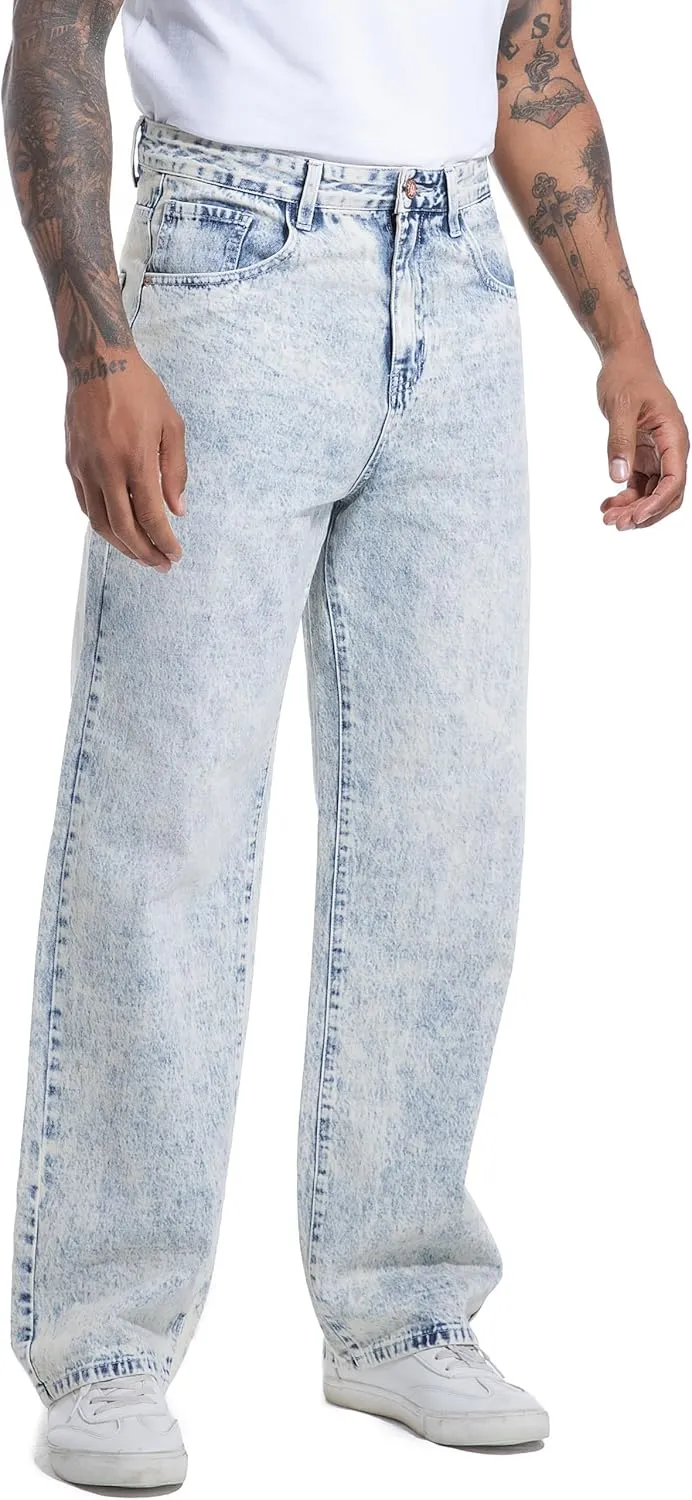 Men's Non-Stretch Loose Fit Wide-Leg Baggy Jeans Pants