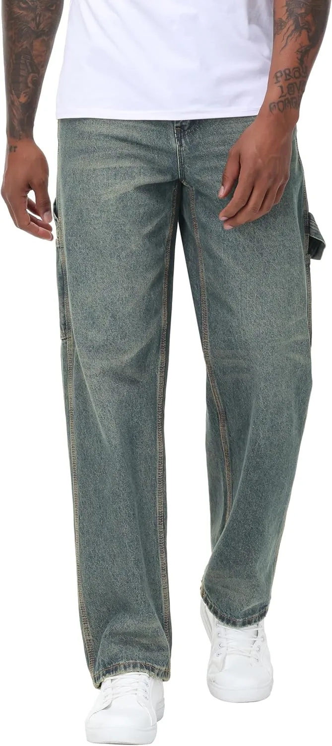 Men's Non-Stretch Loose Fit Wide-Leg Baggy Jeans Pants