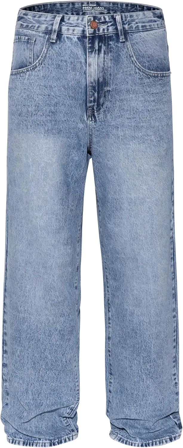 Men's Non-Stretch Loose Fit Wide-Leg Baggy Jeans Pants