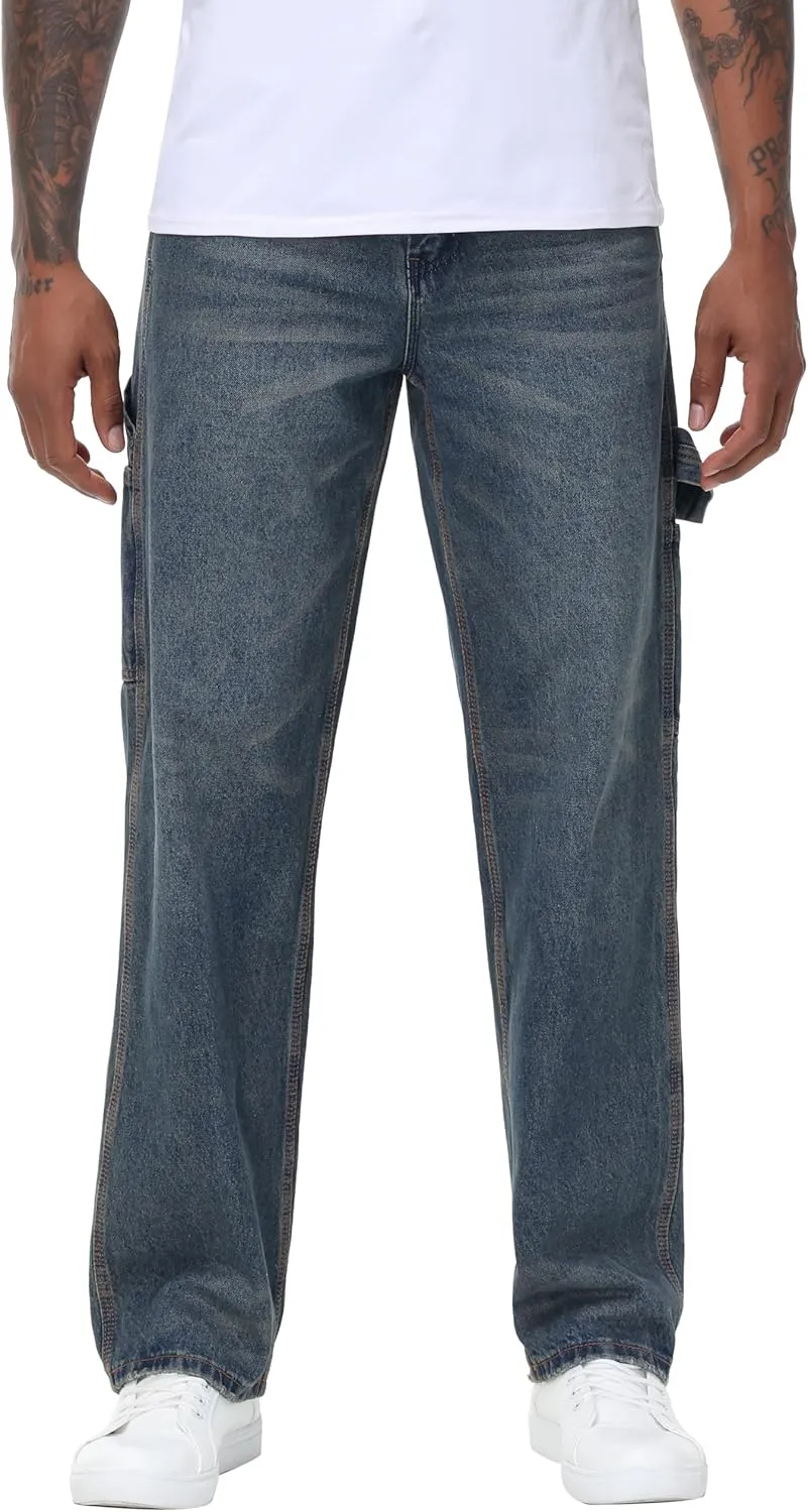Men's Non-Stretch Loose Fit Wide-Leg Baggy Jeans Pants
