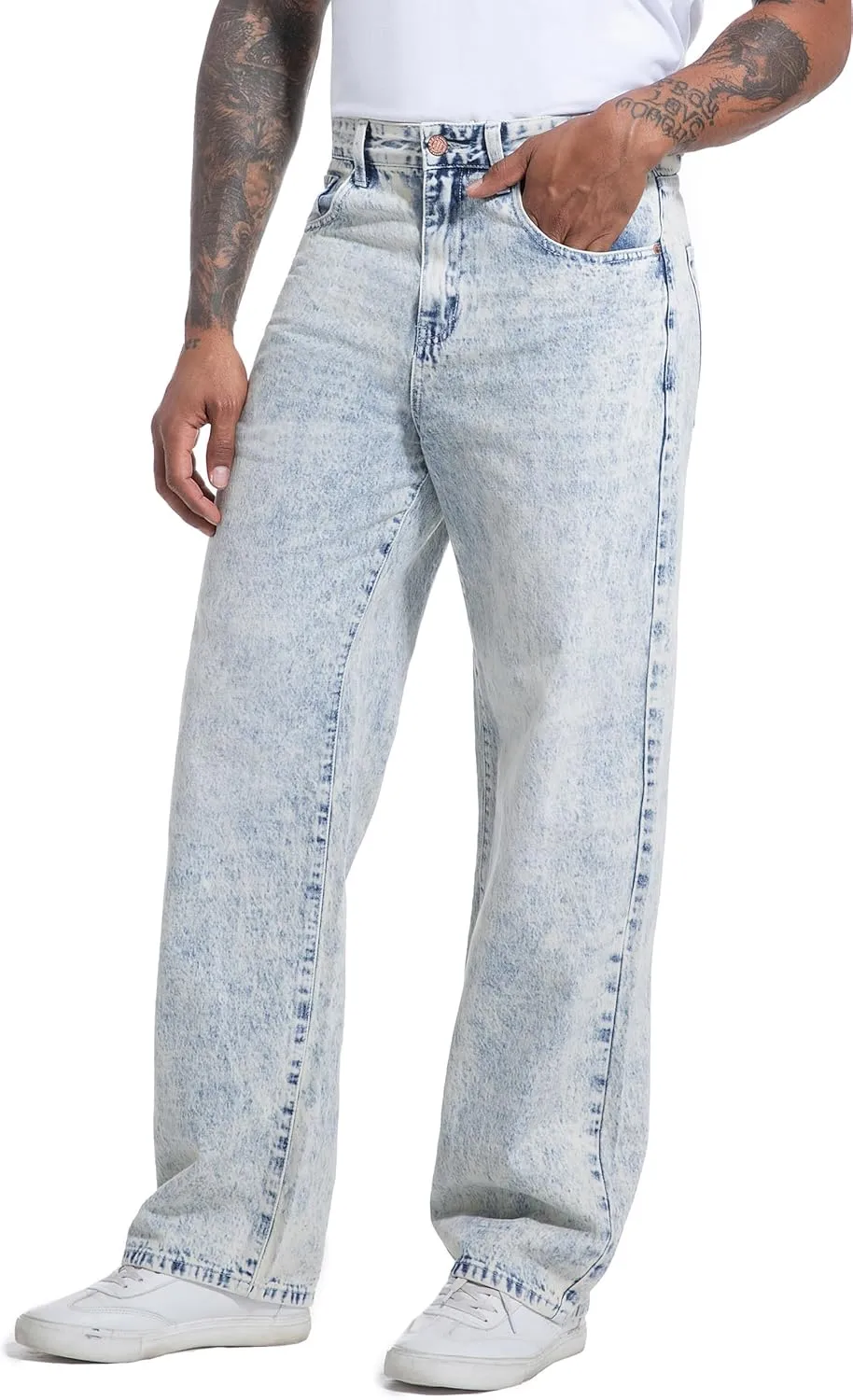 Men's Non-Stretch Loose Fit Wide-Leg Baggy Jeans Pants