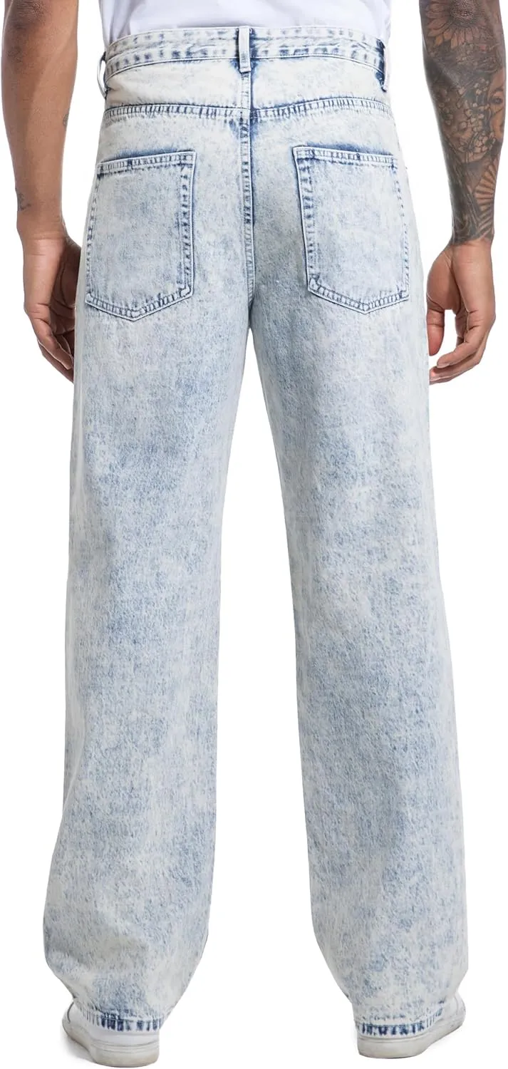 Men's Non-Stretch Loose Fit Wide-Leg Baggy Jeans Pants