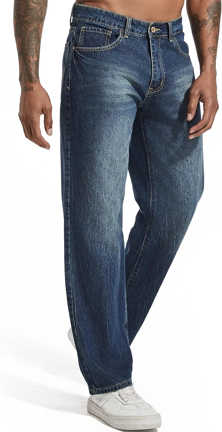 Men's Non-Stretch Regular Fit Straight-Leg Denim Pants Jeans