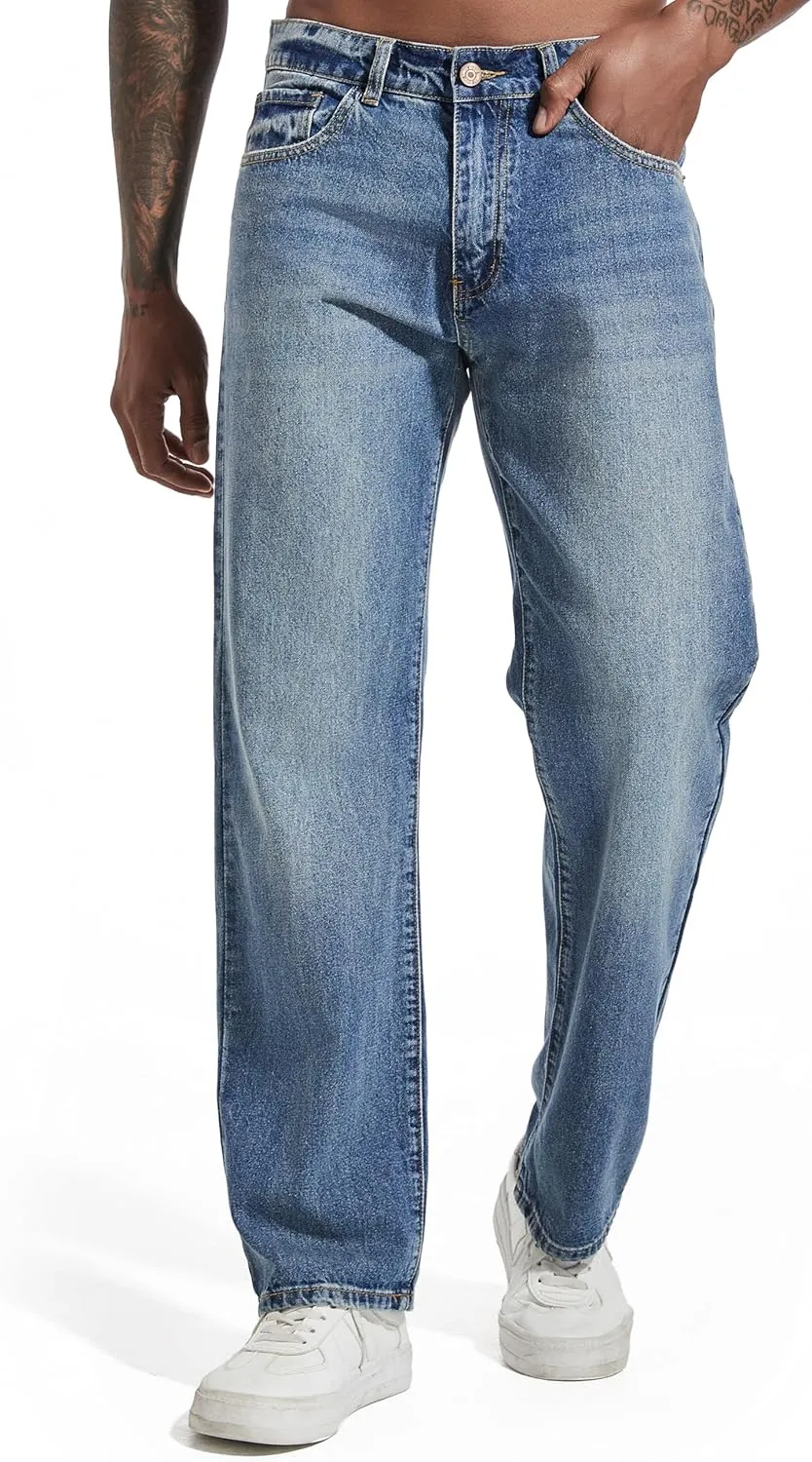 Men's Non-Stretch Regular Fit Straight-Leg Denim Pants Jeans
