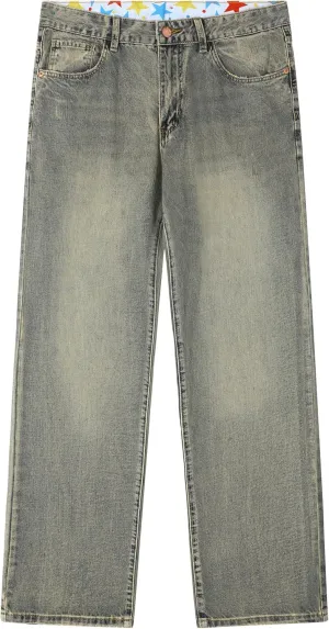 Men's Non-Stretch Regular Fit Straight-Leg Denim Pants Jeans