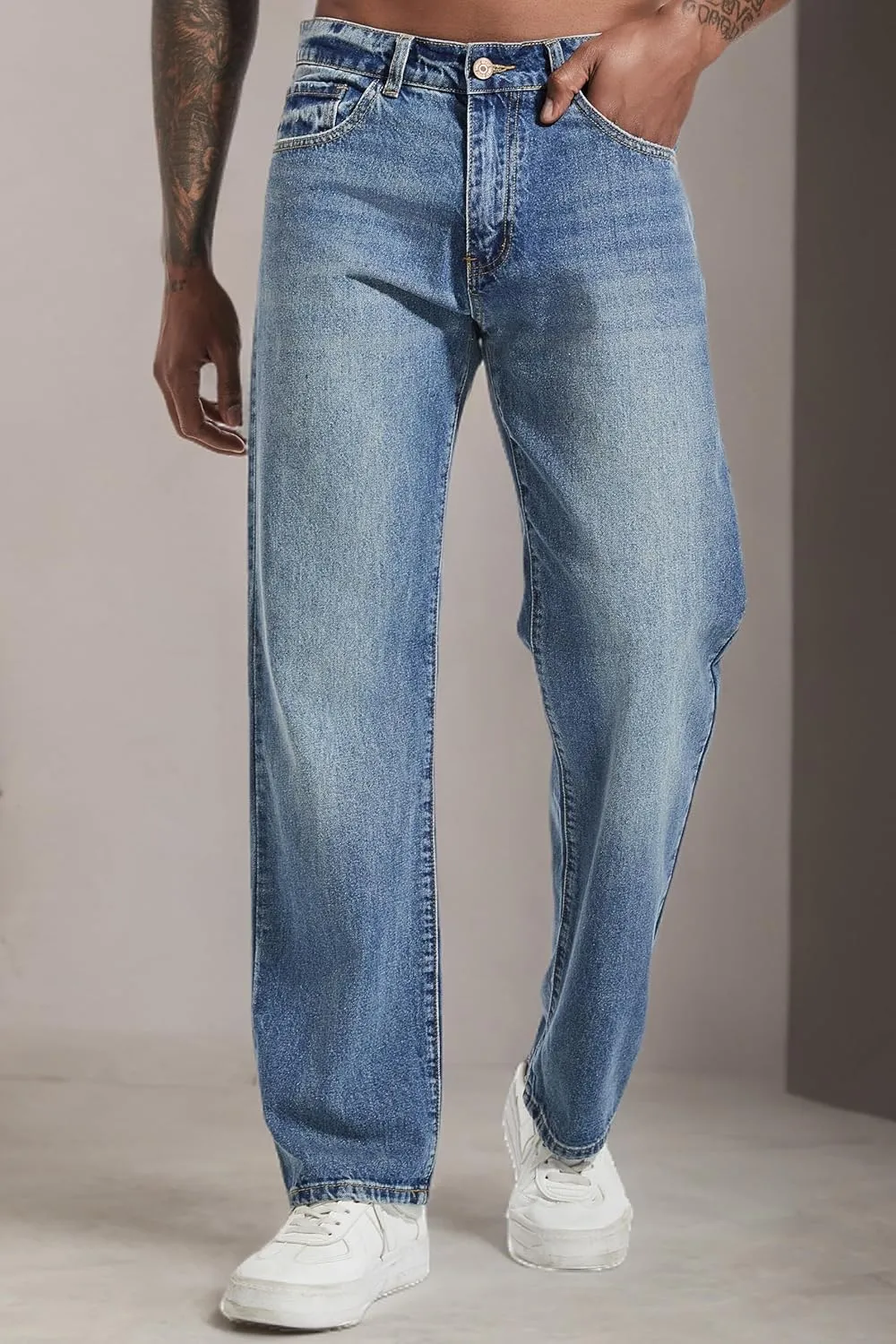 Men's Non-Stretch Regular Fit Straight-Leg Denim Pants Jeans
