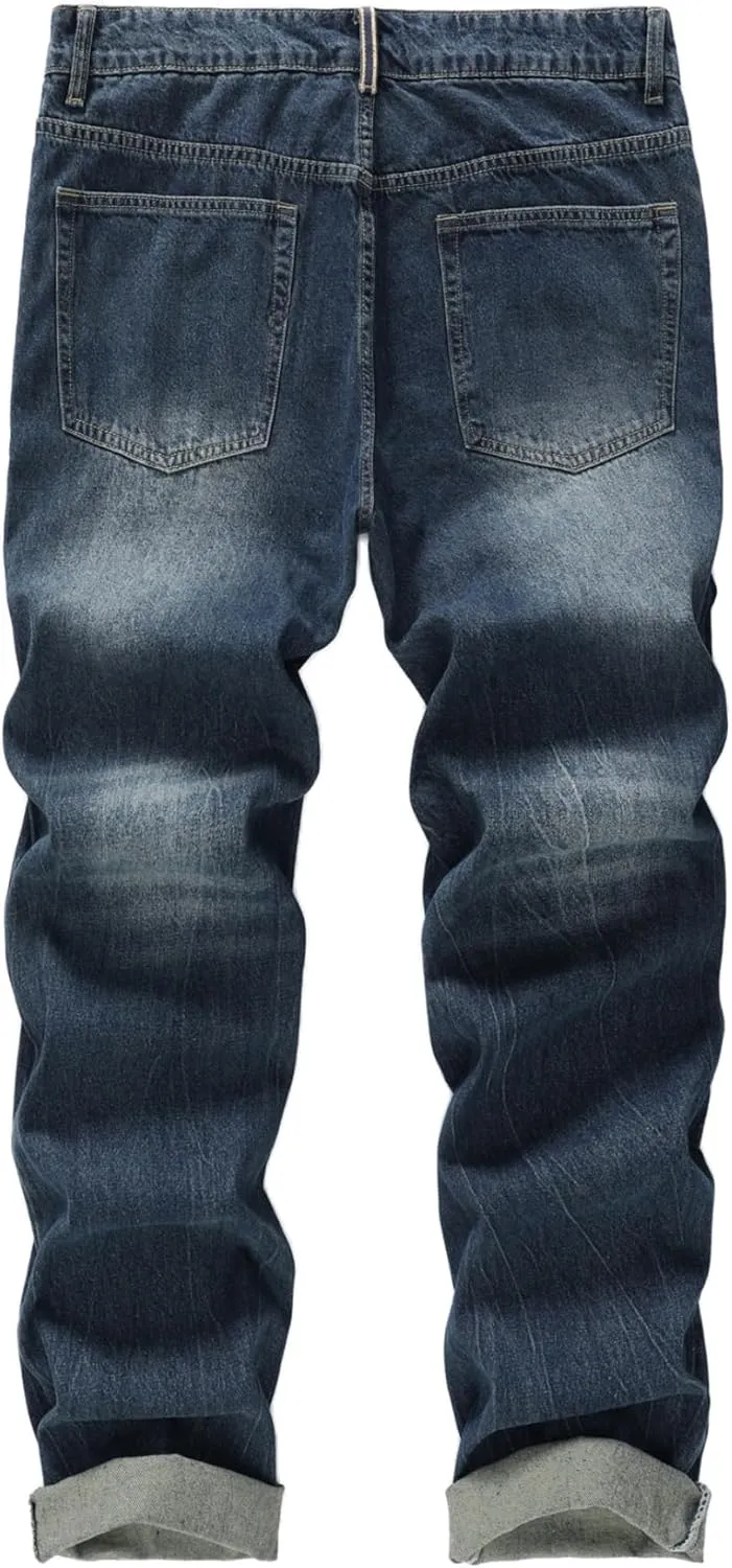 Men's Non-Stretch Regular Fit Straight-Leg Denim Pants Jeans