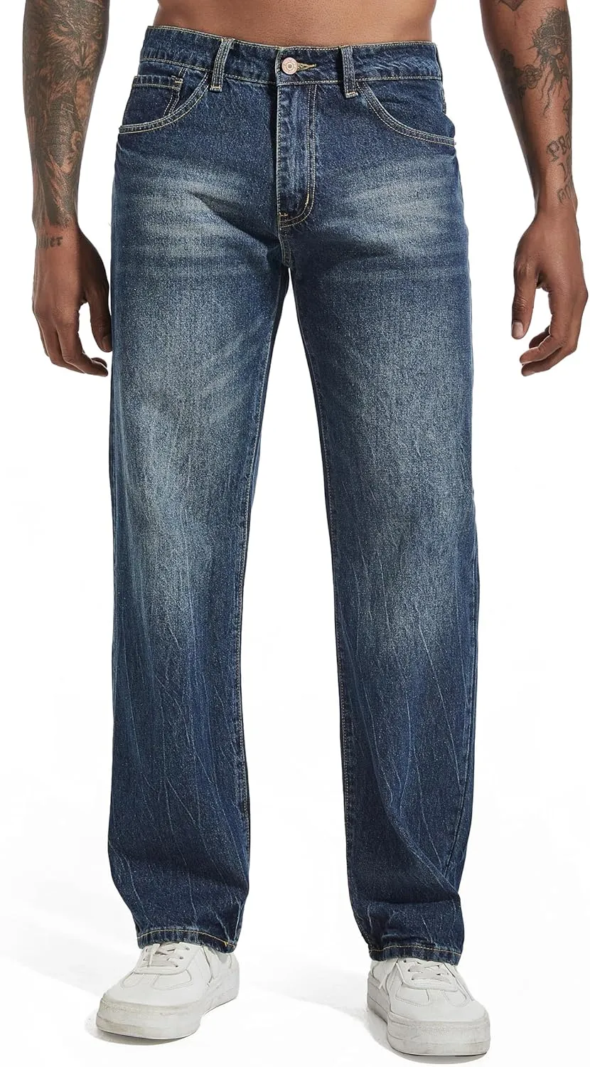 Men's Non-Stretch Regular Fit Straight-Leg Denim Pants Jeans