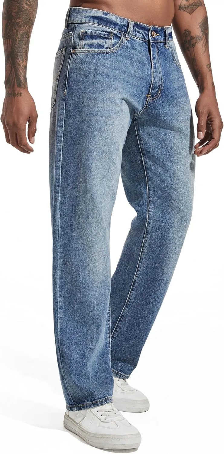 Men's Non-Stretch Regular Fit Straight-Leg Denim Pants Jeans